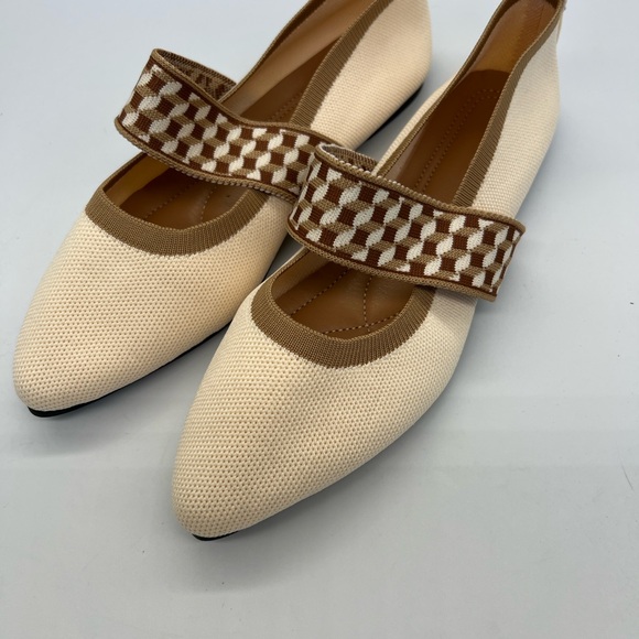 Women’s Cream Mary Jane Flats with Tan Check Strap - Picture 3 of 7